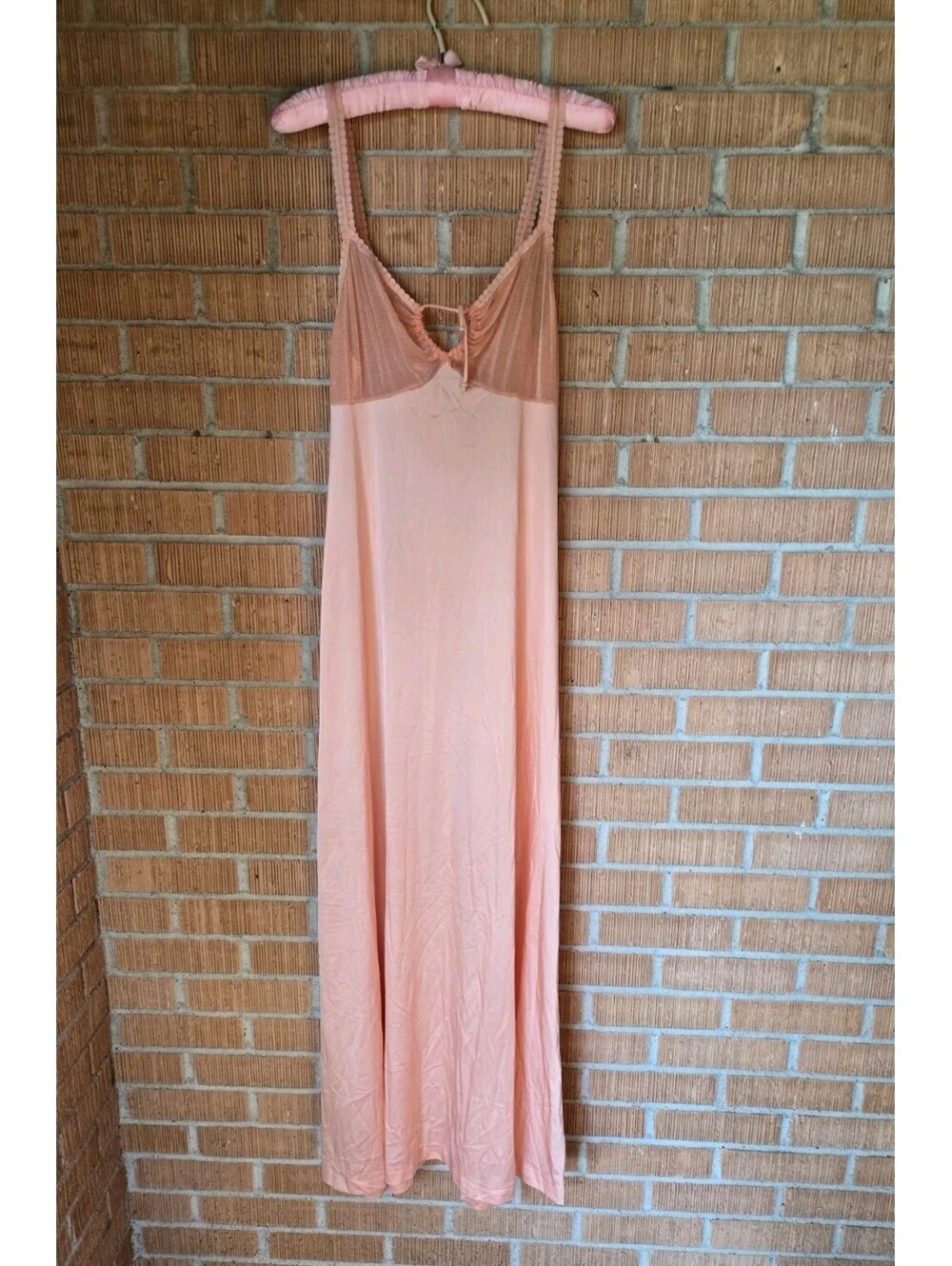 Vintage 70s Sears The Fashion Place Peach Pink Maxi Nightgown Slip Dress Sz M